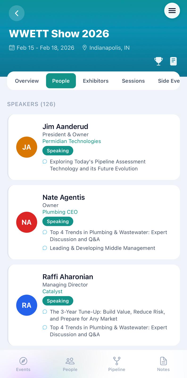 Speaker list for WWETT Show 2026 showing who is speaking and on which session